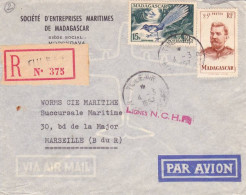 MADAGASCAR - 1957 - ENVELOPPE RECOMMANDEE Par AVION LIGNES NCHP ! De TULEAR Pour MARSEILLE - Storia Postale