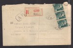 FRANCE 1945 N° 712 Bande De 3 Obl. S/lettre Entiére Recommandée AR - 1945-54 Marianne (Gandon)