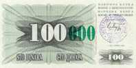 BOSNIA:  100 000 Dinara On 100 Dinara, 1993 UNC *P56c * 16mm High Green Zeroes - 24.12.1993 - Bosnië En Herzegovina
