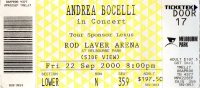 Andrea Bocelli 2000 Concert Ticket - Melbourne Australia, Rod Laver Arena - Concert Tickets