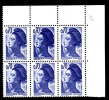 France Y&t  2240 ** MNH 0.70 Liberté (bleu-violet) Variété "double Frappe" Dans Bloc De 6 Coin De Feuille - Unused Stamps