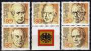 Bundespräsident 1982 BRD 1156/0+ S1 Bis 3 Aus Block 18 ** 14€ Demokratie In Deutschland Wappen Flag Se-tenant Of Germany - Zusammendrucke