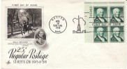#1048 25-cent Paul Revere Liberty Issue Plate # Block Of 4, Boston MA 18 April 1958 First Day Cancel Postmark On Cover - 1951-1960