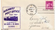 California Highway Post Office HPO,1st Trip, San Jacinto-Los Angles 1950, Trip 2, Cancel Postmark On Cover - Marcofilie