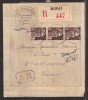 FRANCE 1946 N° 715 Bande De 3  Obl. S/lettre Entiére Recommandée AR - 1945-54 Maríanne De Gandon