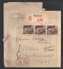 FRANCE 1946 N° 715 Bande De 3  Obl. S/lettre Entiére Recommandée AR - 1945-54 Marianne (Gandon)
