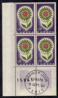 N° 1431 " 0,50 Europa", Bloc De Quatre,oblit. 1er Jour Paris. - 1960-1969