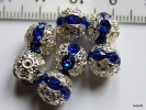 Lot De 2 Perles Boules Ciselées - Strass En Véritable Cristal Swarovski - Sapphire 8mm - Perlen