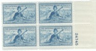 #1017 1953 Plate # Block Of 4, 3-cent Mint Stamps, National Guard Issue - Ongebruikt