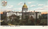 Madison WI Wisconsin, State Capitol Building, State Emblem, C1910s Vintage Postcard - Madison