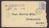 Great Britain HN DAWSON & Co. QUEENSTOWN 1882 Cover Capt. Harvey Mills THOMASTON Maine USA, NEW YORK Transit (Plate 22) - Cartas & Documentos