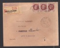 FRANCE 1944 N° 517 Bande De 3  Obl. S/lettre Entiére Recommandée - 1941-42 Pétain