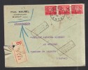 FRANCE 1941 N° 514 X 3 Obl. S/lettre Entiére Recommandée Retour à L'envoyeur - 1941-42 Pétain