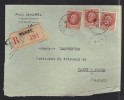 FRANCE 1942 N° 517 X 3 Obl. S/lettre Entiére Recommandée - 1941-42 Pétain