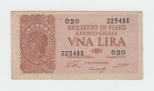 ITALY 1 Lire 1944 XF+ P 29a 29 A - Italia – 1 Lira