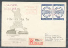 FINLAND 1956 FINLANDIA SC# 341A TETE BECHE PAIR ON FDC NICE WITH LABEL ON BACK - Storia Postale