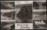 AK Um Die Loreley: Burg Katz, Freichlichtbühne, St. Goarshausen, Gelaufen 1957 - Loreley