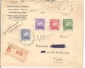 N°  228+230+231+133 MONACO VILLE        Vers    TUNIS  Le  18 SEPTEMBRE 1942 - Postmarks