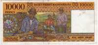 Billet De Madagascar - 1 000 Dix Mille Francs -  Banque Centrale Malgache Vers 1995 - Madagascar
