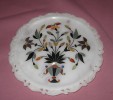 1 Assiette En Albatre Incrustation Motif Fleurs - Arte Popolare