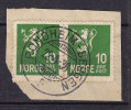 Norway 1926 Mi. 120 A     10 Ø Wappenlöwe Pair Paare Deluxe TRONDHEIM-BERGEN (F.) 22-4-1936 Cancel On Piece !! - Usati