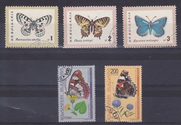 Lot De 5 Timbres-poste Oblitérés - Papillons Fleurs Des Champs - N° 1155-1156-1157-3791-3793 - Bulgarie 1962 Et 1998 - Usados