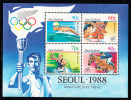 New Zealand Scott #B133a MNH Souvenir Sheet Of 4 Health Stamps - Swimming, Track, Kayak, Equestrian Seoul 1988 - Ongebruikt