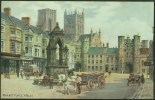 "Market Place, Wells",   A C1925  Salmon Postcard (no 1586),  By  'A R Quinton'  (with Waggons Etc). - Wells