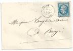 N° 22 BLEU DENTELE NAPOLEON SUR LETTRE / LONGUE MAINE ET LOIRE POUR BAUGE / 6 AOUT 1866 - 1849-1876: Classic Period