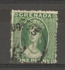 GRENADA - 1863 VICTORIA 1d GREEN USED (THIN PAPER W/M STAR)  SG 18? - Grenade (...-1974)