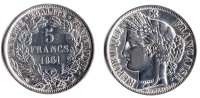 ** 5 FRANCS CERES  1851 A Argent TTB+  *A163* - 5 Francs