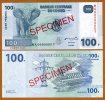 CONGO DEMOCRATIC REPUBLIC:  100 Francs, 2007 UNC  *SPECIMEN*  P-NEW / ELEPHANT. Hydroelectric Power Plants. - Unclassified