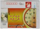 Clock,Roman Numbers,Flower,China 2004 Jiangdu Life Insurance Company Advertising Pre-stamped Card,some Flaw - Horlogerie