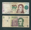 Lotto Di N. 2  Banconote  Da  5   E  Da  10   PESOS   ARGENTINA   -  Anni 1993  E 2002. - Argentinië