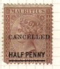 Mauritius Used  1877, OPt  CANCELLED & Surcharge Half Penny  On Ten Pence - Mauritius (...-1967)