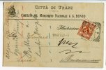 CARTOLINA FORMATO PICCOLO COMMERCIALE TRANI COMITATO MONUMENTO NAZIONALE  AG. BOVIO ANNO 1904 - Trani