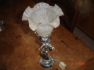 Ancienne Lampe à Gaz électrifiée,en Régule Argenté Avec Tulipe Verre Soufflé - Lighting & Lampshades