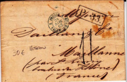RUSSIE - 1862 - LETTRE De MOSCOU => MAILLANNE - CACHET D'ENTREE En FRANCE "PRUSSE Par VALENCIENNES" - Cartas & Documentos