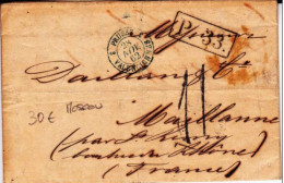 RUSSIE - 1862 - LETTRE De MOSCOU => MAILLANNE - CACHET D'ENTREE En FRANCE "PRUSSE Par VALENCIENNES" - Brieven En Documenten