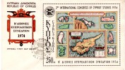 CYPRUS  Zypern  Miniature Sheet FDC "2ND INTERNATIONAL CONGRESS OF CYPRIOT STUDIES" 1974 - Brieven En Documenten