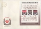 BMA 1984 100 Jahre Briefmarken MACAU Block 2 Auf FDC 100€ Mit SST Krone Stamp On Stamp Bloc Philatelic Sheet Bf Of Macao - Storia Postale