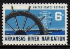 1968 USA Arkansas River Navigation Stamp Sc#1358 Ship Wheel Electricity Tower Barge - Elektrizität
