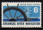 1968 USA Arkansas River Navigation Stamp Sc#1358 Ship Wheel Electricity Tower Barge - Wasser