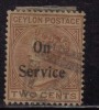 Ceylon Used 1899, Opt. ´On Service´, Two Cents - Ceylan (...-1947)