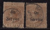 Ceylon Used 1899  Opt. ´On Service´, 2c Orange -Brown,  Shade / Opt. Position Variety , - Ceylon (...-1947)