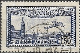 FRANCE 1930 Air. Farman F.190 Over Notre Dame De La Garde, Marseilles - 1f.50 - Blue FU - 1927-1959 Matasellados