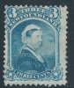 CANADA NEWFOUNDLAND QUEEN VICTORIA 1870 3 CENTS BLUE SC# 34 NICE BUT FAULTY BACK - 1857-1861