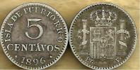 UNITED STATES USA SPAIN PUERTO RICO 5 CENTAVOS INSCRIPTIONS FRONT SHIELD BACK 1896 SILVER READ DESCRIPTION CAREFULLY !!! - Other & Unclassified