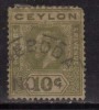 Ceylon Used 1912, Wmk Crown CA, KGV  10c Sage Green - Ceylon (...-1947)