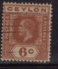 Ceylon Used 1912, Wmk Crown CA, KGV 6c - Ceylon (...-1947)